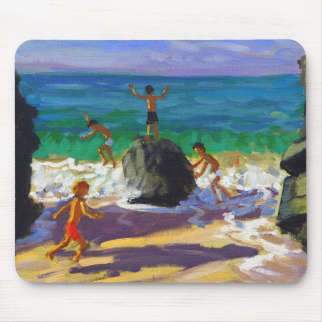 climbing rocks Porthmeor beach St Ives 2013 Mouse Pad (Front)