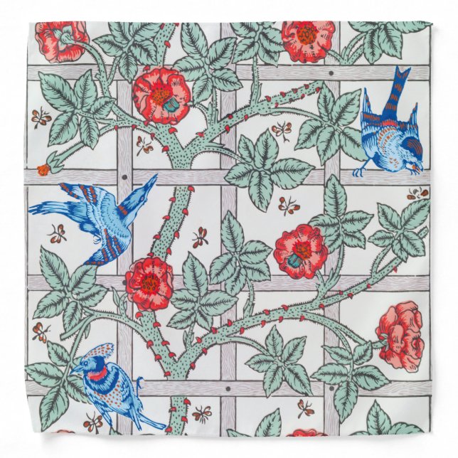 Climbing Rose & Small Bird, William Morris Bandana (Front)