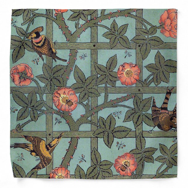 Climbing Rose & Small Bird, William Morris Bandana (Front)