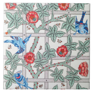 Climbing Rose & Small Bird, William Morris Ceramic Tile
