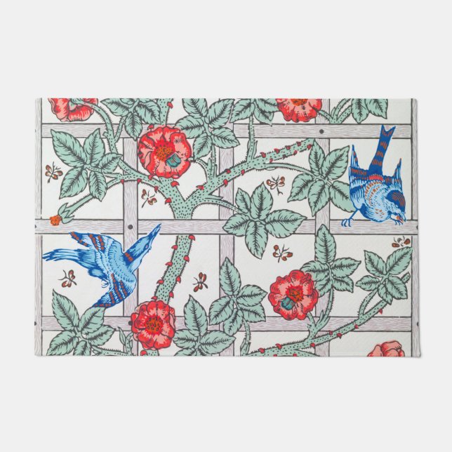 Climbing Rose & Small Bird, William Morris Doormat (Front)
