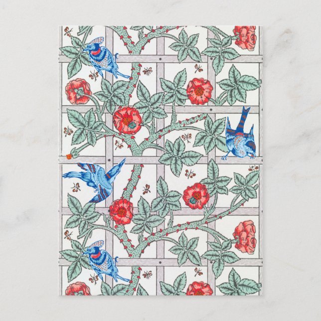 Climbing Rose & Small Bird, William Morris Postcard (Front)