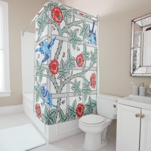 Climbing Rose  Small Bird William Morris Shower Curtain