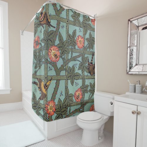 Climbing Rose  Small Bird William Morris Shower Curtain