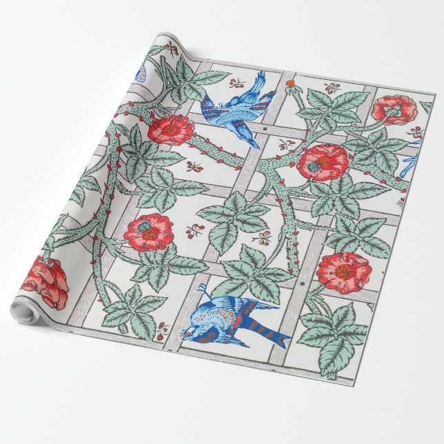 Climbing Rose & Small Bird, William Morris Wrapping Paper (Unrolled)