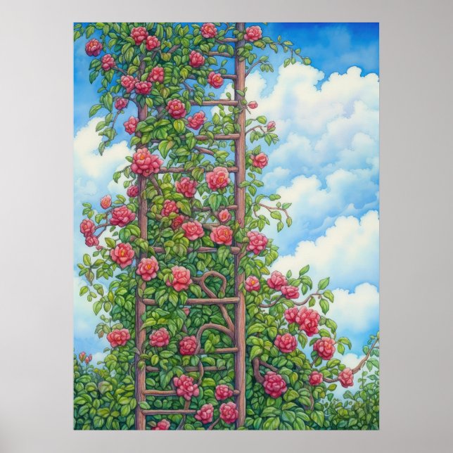 Climbing Roses on Ladder Poster (Front)