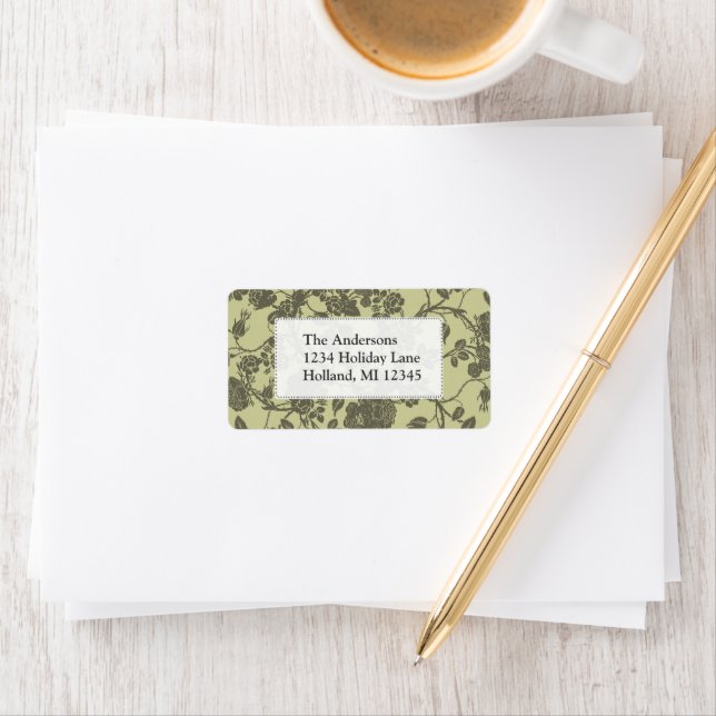 Climbing Roses on Mossy Green Return Address Label (Insitu)
