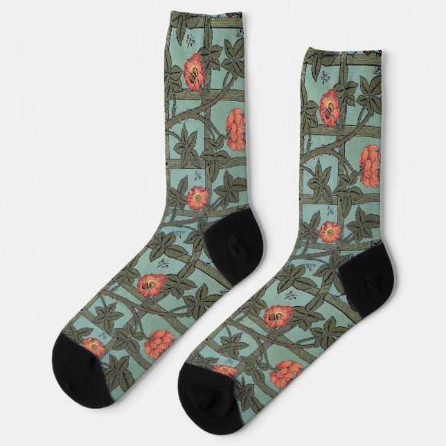 Climbing Roses & Small Birds, William Morris Socks (Left)