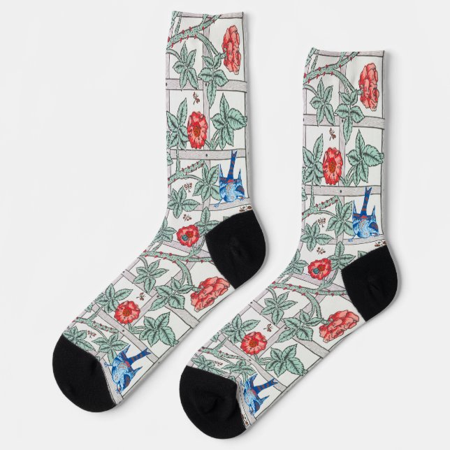 Climbing Roses & Small Birds, William Morris Socks (Left)