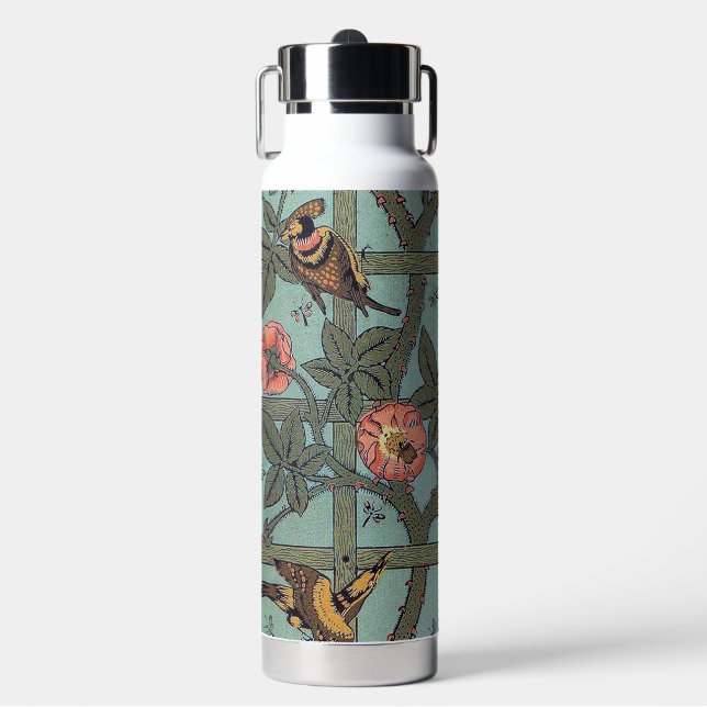 Climbing Roses & Small Birds, William Morris Water Bottle (Front)