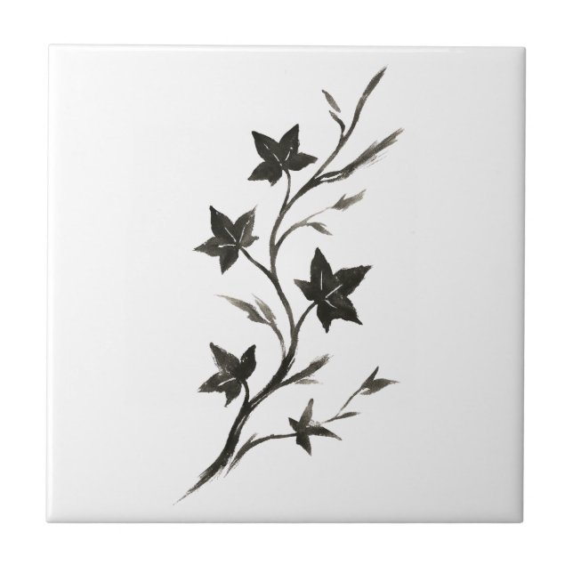 Climbing Vine – Minimalist Botanical Brush Art on Ceramic Tile (Front)