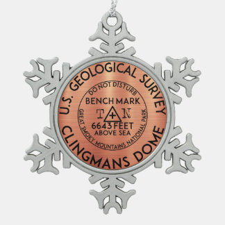 Clingmans Dome Benchmark Tennessee Great Smoky Snowflake Pewter Christmas Ornament