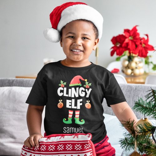 Clingy elf matching christmas family group name toddler t_shirt