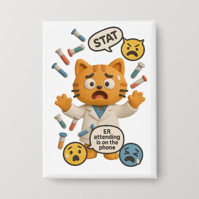 Clinical Lab Tech Cat Running So Many Tests Button (Front)