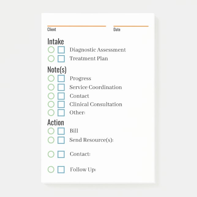 Clinical Notes and Reminders Pad (Front)