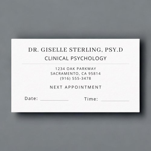 Clinical Psychologist Doctor Appointment Card