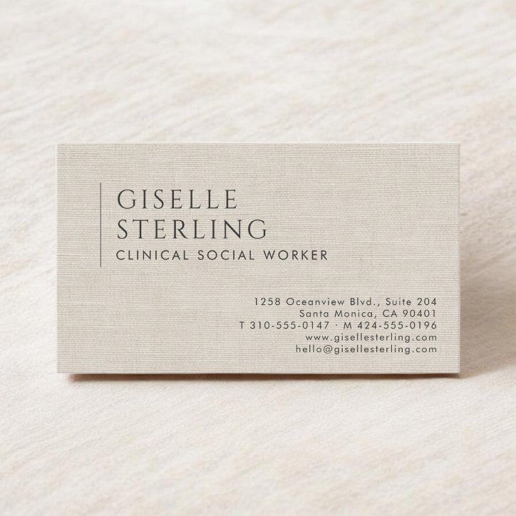 Clinical Social Worker Natural Linen Business Card