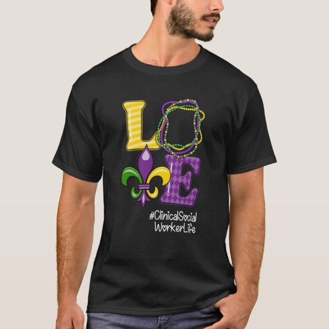 Clinical Social Worker Nurse Mardi Gras Leopard Fe T-Shirt (Front)