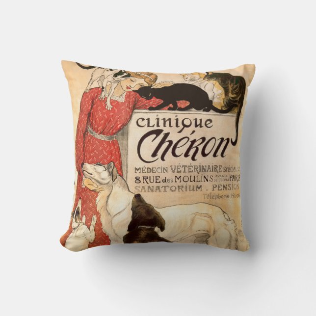 Clinique Cheron Paris Veterinary Advertisement Throw Pillow (Front)
