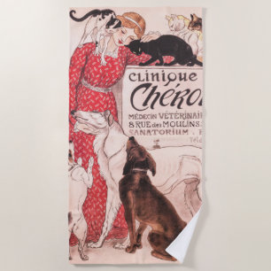 Clinique Cheron Vintage Dog Cat Steinlen Poster Beach Towel