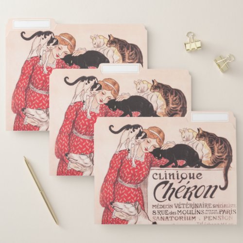 Clinique Cheron Vintage Dog Cat Steinlen Poster File Folder