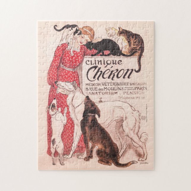 Clinique Cheron Vintage Dog Cat Steinlen Poster Jigsaw Puzzle (Vertical)