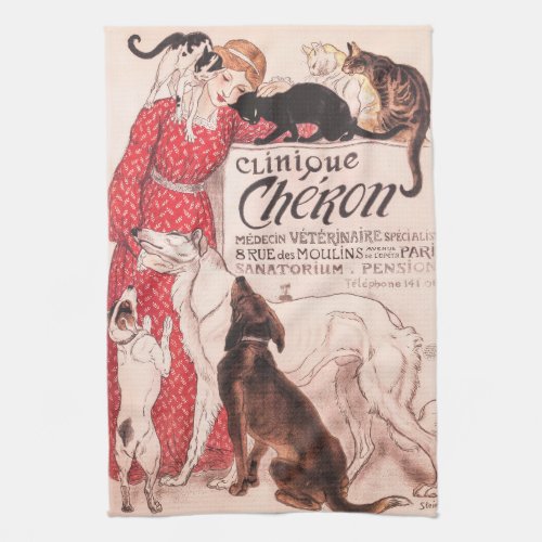 Clinique Cheron Vintage Dog Cat Steinlen Poster Kitchen Towel