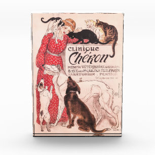 Clinique Cheron Vintage Dog Cat Steinlen Poster Photo Block