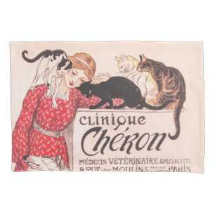 Clinique Cheron Vintage Dog Cat Steinlen Poster Pillow Case