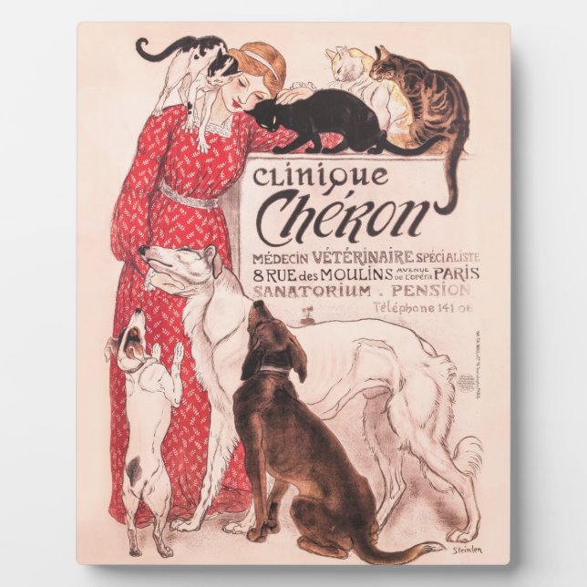 Clinique Cheron Vintage Dog Cat Steinlen Poster Plaque (Front)