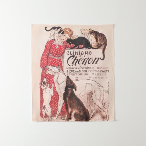 Clinique Cheron Vintage Dog Cat Steinlen Poster Tapestry
