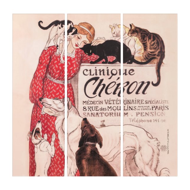 Clinique Cheron Vintage Dog Cat Steinlen Poster Triptych (Front)