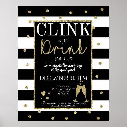 clink and drink New Years party PTO PTA charity Poster