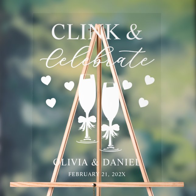 Clink & Celebrate Wedding Reception Acrylic Sign (Neutral)