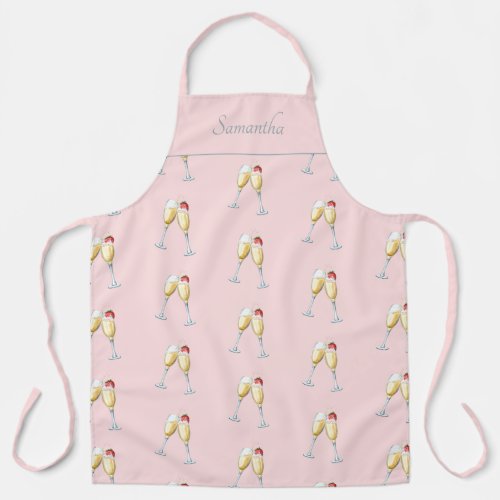 Clinking Champagne Glass and Strawberry Pink Apron