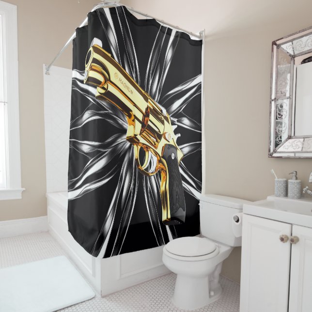 Clint Eastwood Gun Action Shower Fun Play Shower Curtain (In Situ)
