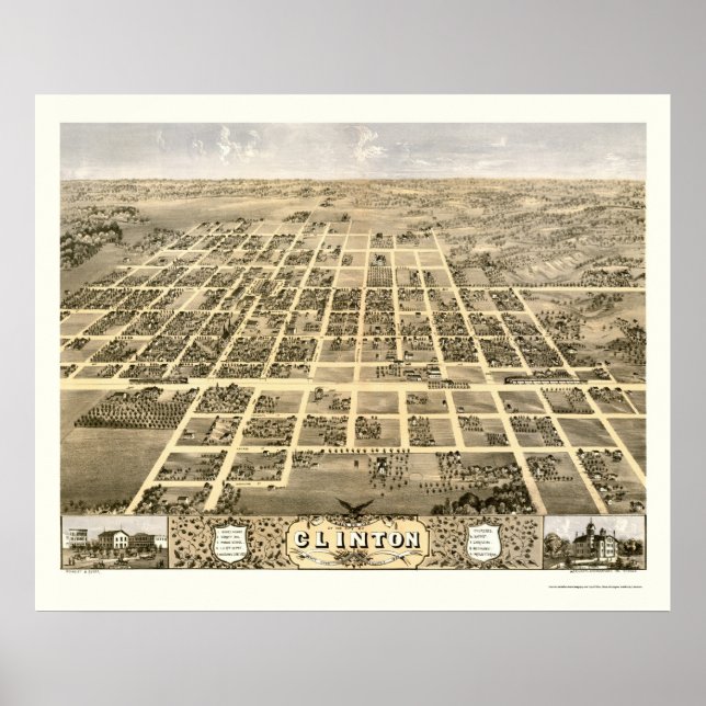 Clinton, IL Panoramic Map - 1869 Poster (Front)