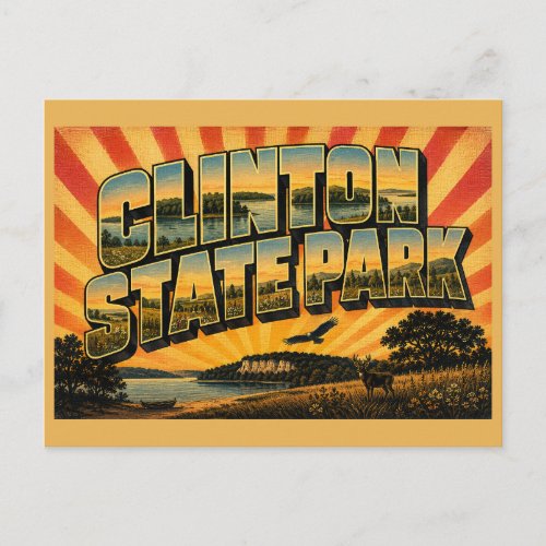 Clinton State Park Kansas Prairie Lake Forest Art Postcard