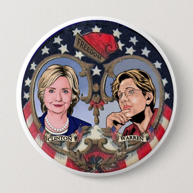 Clinton & Warren 2016 Pinback Button (Front)