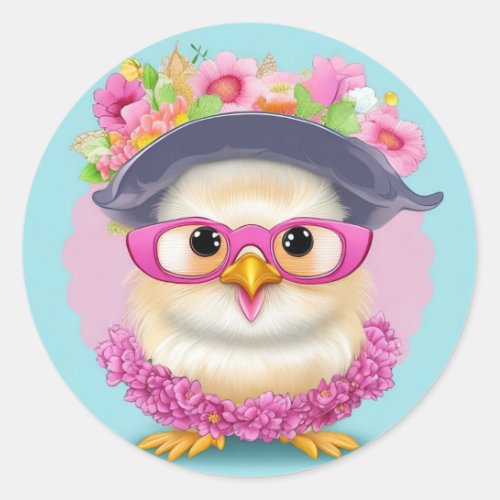 Clipart of a cute floral chick  classic round sticker
