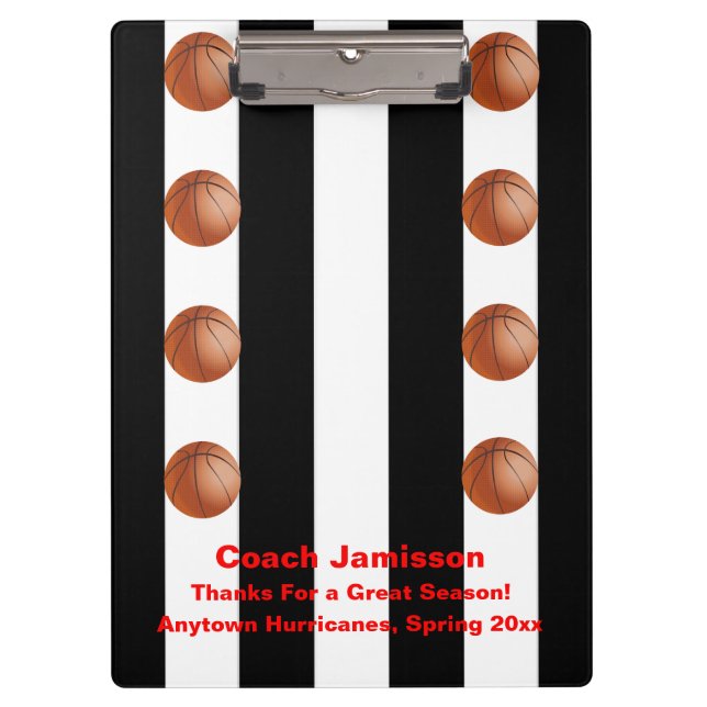 Clipboard Black and White Stripe, Basketball Coach (Front)