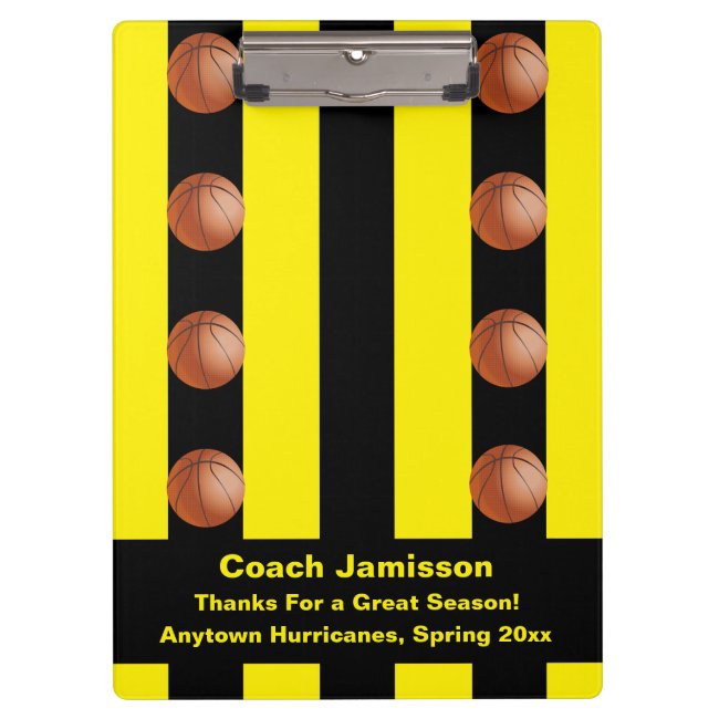 Clipboard Black/Yellow Stripe For Basketball Coach