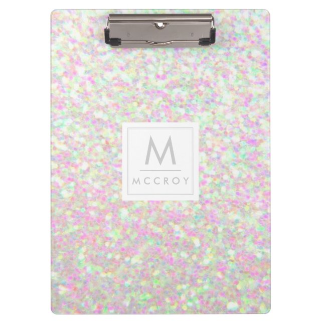 Clipboard - Iridescent Glitter Initial Name (Front)