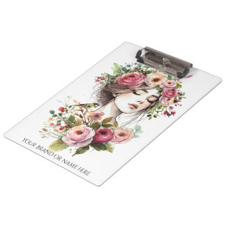 Clipboard Women with Roses-Wreath