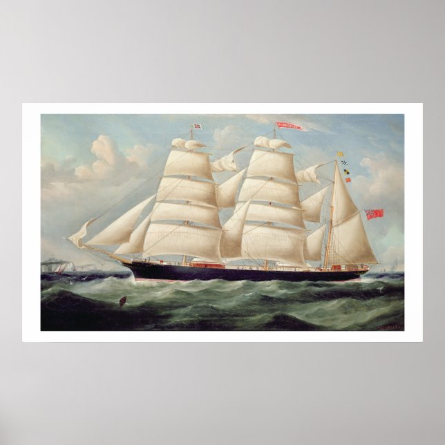 Clipper Barque 'Clendovey' (oil on canvas) Poster (Front)