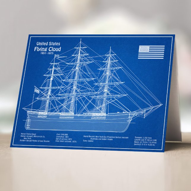 Clipper Ship Flying Cloud - Blueprint ABD Letterpress Thank You Card (Clipper Ship Flying Cloud - Blueprint ABD. Thank You Card)