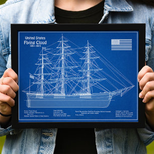 Clipper Ship Flying Cloud - Blueprint ABD Photo Print