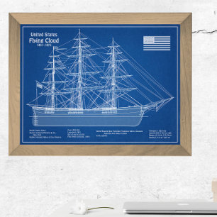 Clipper Ship Flying Cloud - Blueprint ABD Photo Print
