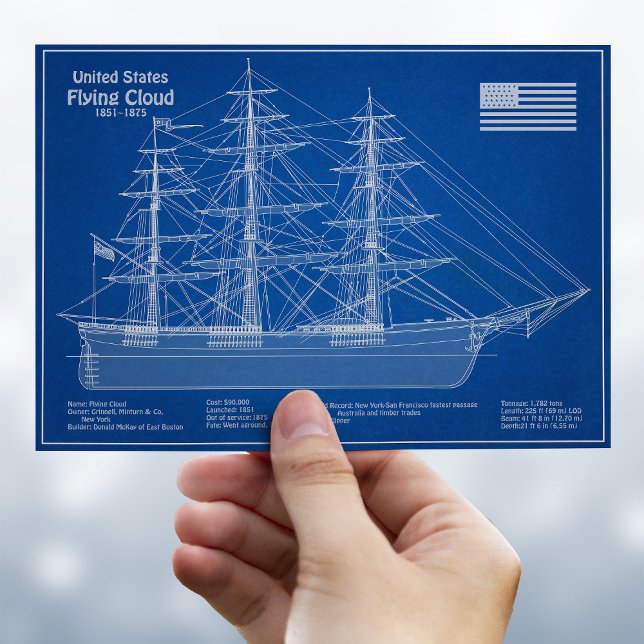 Clipper Ship Flying Cloud - Blueprint ABD Postcard (Clipper Ship Flying Cloud - Blueprint ABD. Postcard)