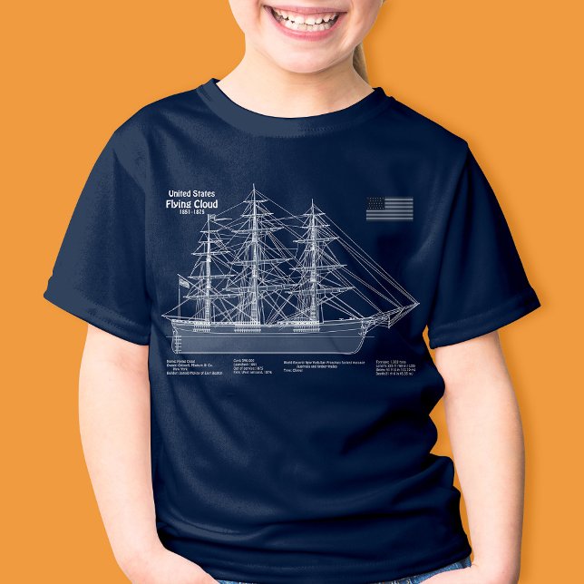 Clipper Ship Flying Cloud - Blueprint ABD T-Shirt (Clipper Ship Flying Cloud - Blueprint ABD. Girl Basic Blue T-Shirt )